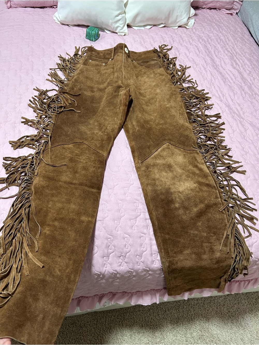 Brown Suede Fringe Boot Cut Jeans - Women's